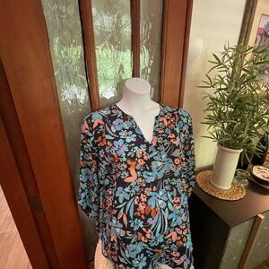 Maurices Floral Blouse - Blue and Orange